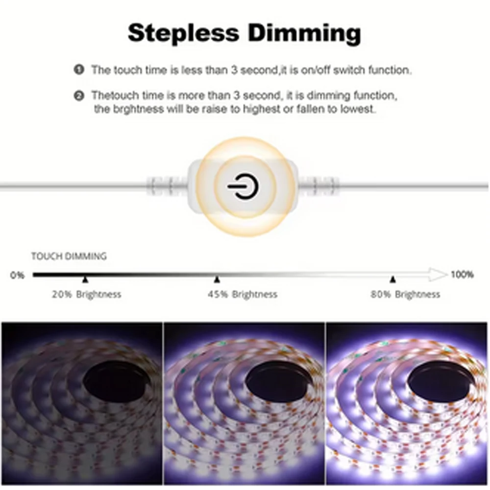 5V 2835 LED Strip Light Touch Sensor Switch Dimmable USB Flexible LED Tape Ribbon Light For Mirror Cabinet Stair Decor Lighting