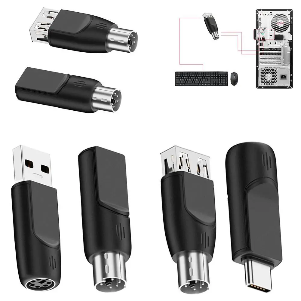 Adaptador USB a PS2 USB-A y tipo C macho a PS2 hembra, convertidor para teclado y ratón, ordenador portátil de escritorio