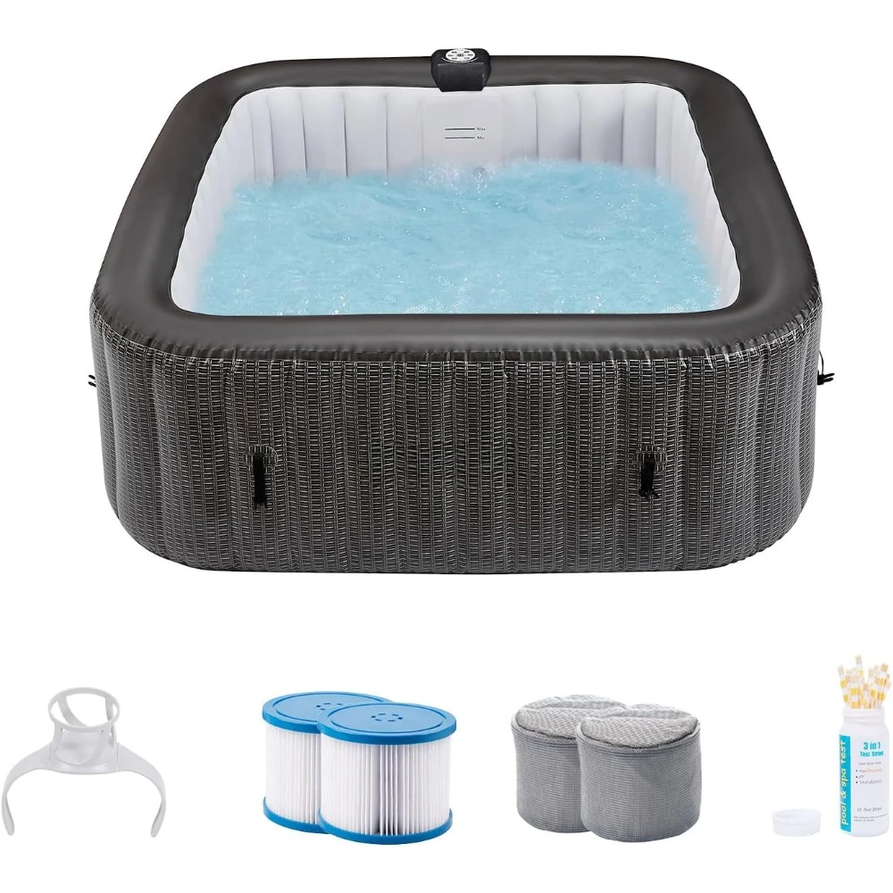 

Portable Jet Square Outdoor Inflatable Hot Water Bathtub, Black, Suitable for 4-6 People