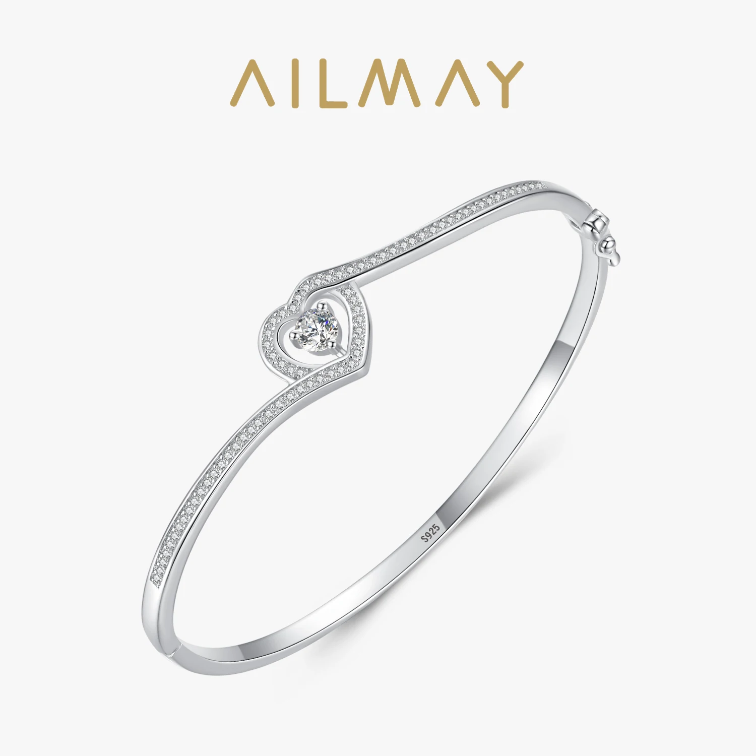 Ailmay autentyczne 925 Sterling Silver Charm serce olśniewający cyrkon bransoletki dla kobiet romantyczny biżuteria ślubna 2021 nowy projekt