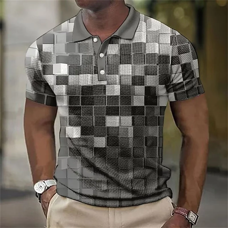 Plaid Pattern Men's Fashion Polos T-Shirts Summer Short Sleeve 3D Printing Street Male POLO Tee 6XL Plus Size Casual Tops