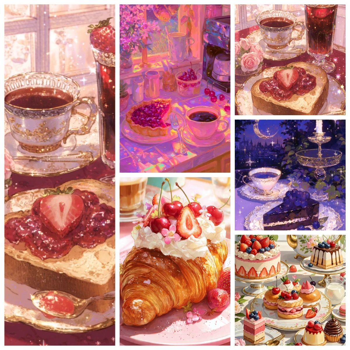 Pintura al óleo por números de Té con Tostadas de Fresa, decoración del hogar, decoración de pared para sala de estar, el mejor regalo sin marco