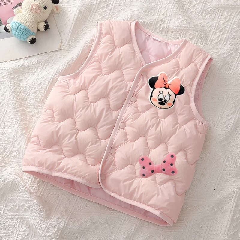 

Детский пуховый жилет Disney Stitch с Микки Маусом и Минни, хлопковый жилет для мальчиков и девочек, детская куртка, осенне-зимняя подкладка для детей