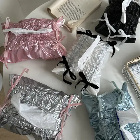 Silver Söt Rosett Näspåse Förvaringspåse Bil Servett Pappersfodral Hemorganisatör Nordisk Dekoration Tillbehör För Vardagsrum 10 best sales silverförpackning med näsdukar - №8