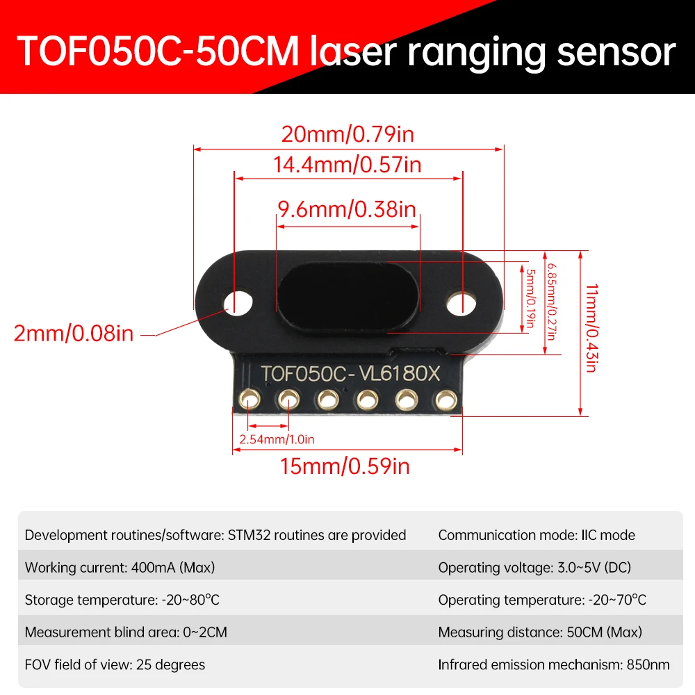 TOF050C 200C 400C Laser Distance Sensor Module ToF Time-of-Flight Distance IIC Output Distance Sensor for Arduino