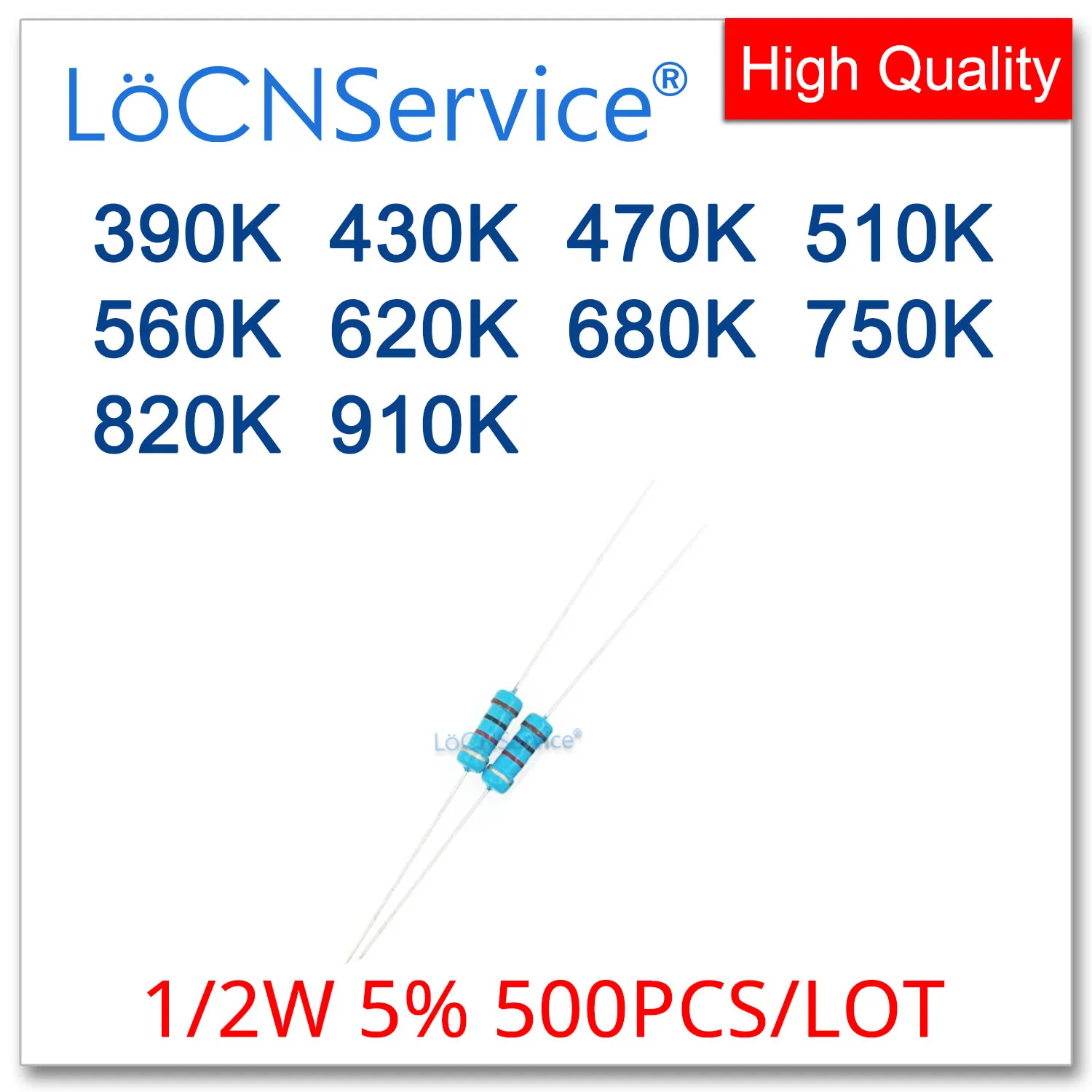 LoCNService 500PCS/LOT 5% 1/2W 390K 430K 470K 510K 560K 620K 680K 750K 820K 910K Carbon Film Resistor DIP OHM