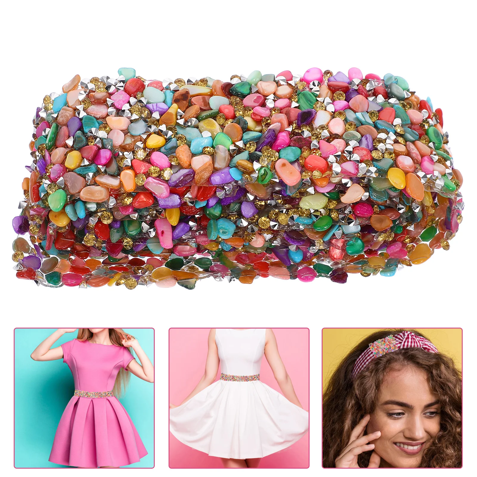

1 Meters Colorful Rhinestone Shell Trim Bling Ribbon Sewing Iron On Belt Applique Dress Sash Bags Shoes Embellishment 3.5Cm