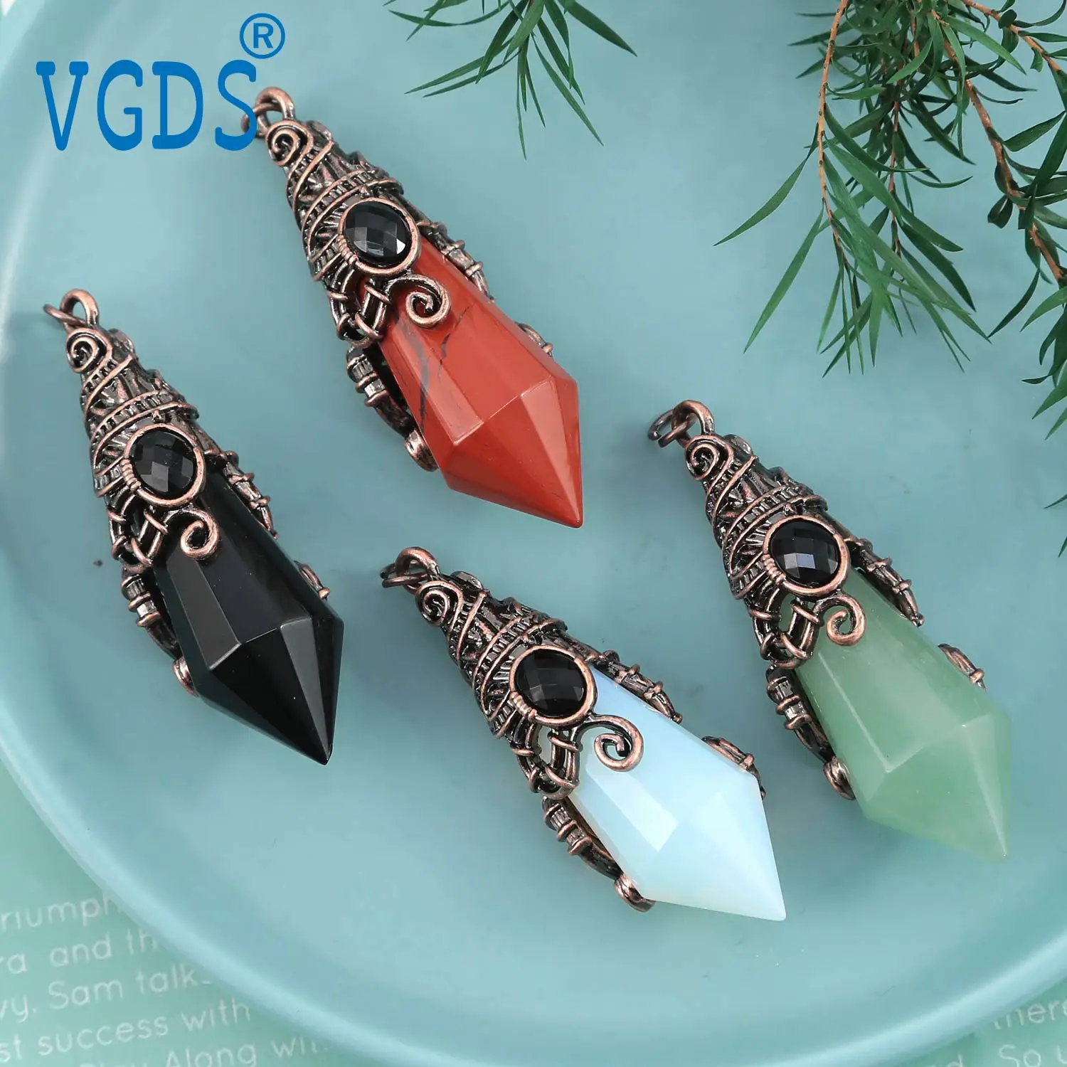 

Fashion Vintage Natural Crystal Multi-Material Musical Instrument-Style Hexagonal Prism Pendant Unisex Natural Stone Necklace