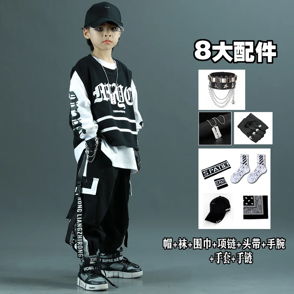 Ropa de Jazz, ropa de calle para niñas, conjuntos geniales de Hip Hop para niños, traje de baile callejero para niños, chaqueta de béisbol, pantalones Caro sólidos para fiesta