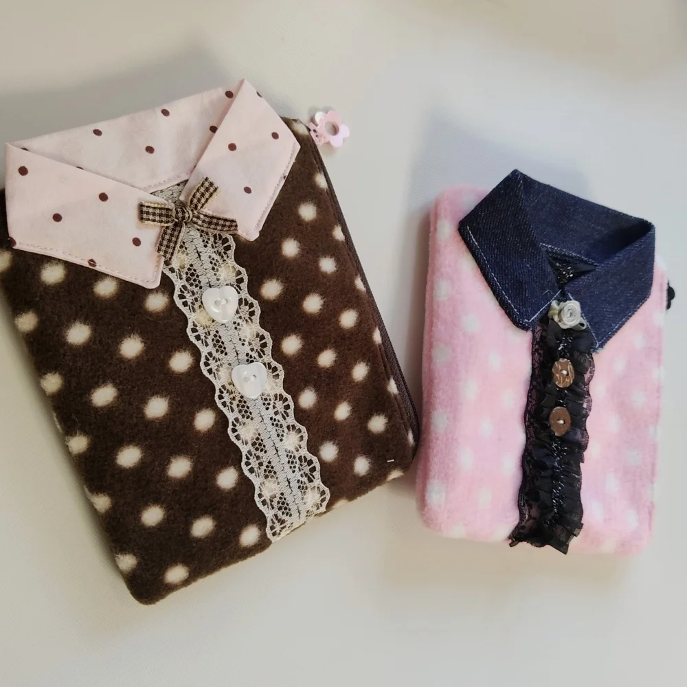 Korean handmade plush fabric shirt small wallet item storage bag Wave Point Flower Harajuku Creativity Decorative Accessories