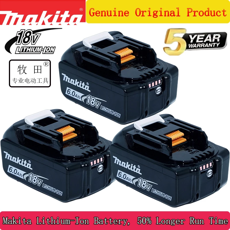 

100% Genuine Makita 6Ah for Makita 18V Battery BL1860B BL1840 BL1830B BL1850B BL1850 BL1860 BL1815 Replacement Lithium Battery
