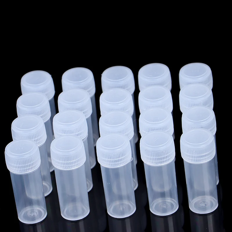 【CM】20Pcs 5ML Plastic Sample Small Bottle Vial Storage Vial Storage Container Test Tube with Screw Caps for Lab powder Sample