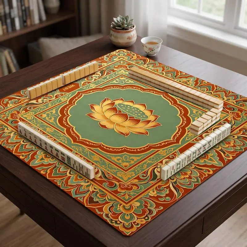 VIKAMA Dunhuang Golden Lotus Mahjong Mat Retro Thickened Pad Four Directions Household Mahjong Domino Cover