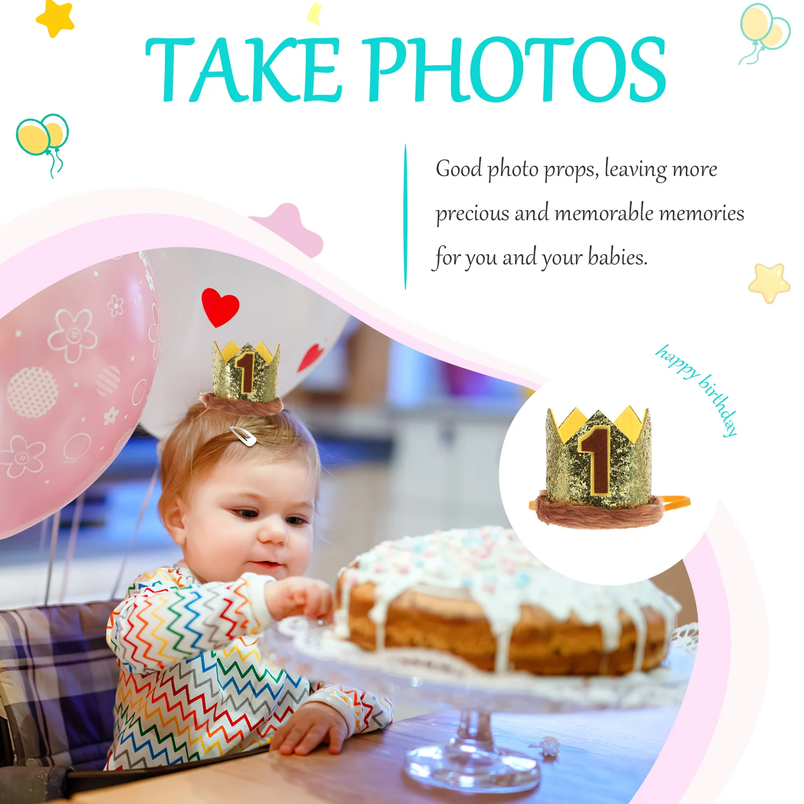 

Детская шляпа для первого дня рождения, головной убор с золотой блестящей короной, прочный фетровый материал, реквизит для записываемых моментов, детская шапка на день рождения