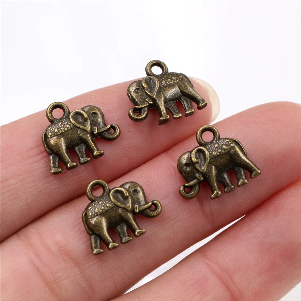 10pcs Charms double sided elephant 13x12mm Tibetan Silver Plated Pendants Antique Jewelry Making DIY Handmade Craft