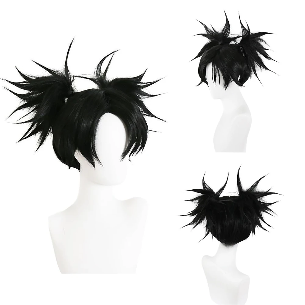 High-Quality ‌Anime Jujutsu Kaisen Choso Cosplay Synthetic Hair 14-Inch Black Double Ponytail Halloween Daily Party Fluffy Wig