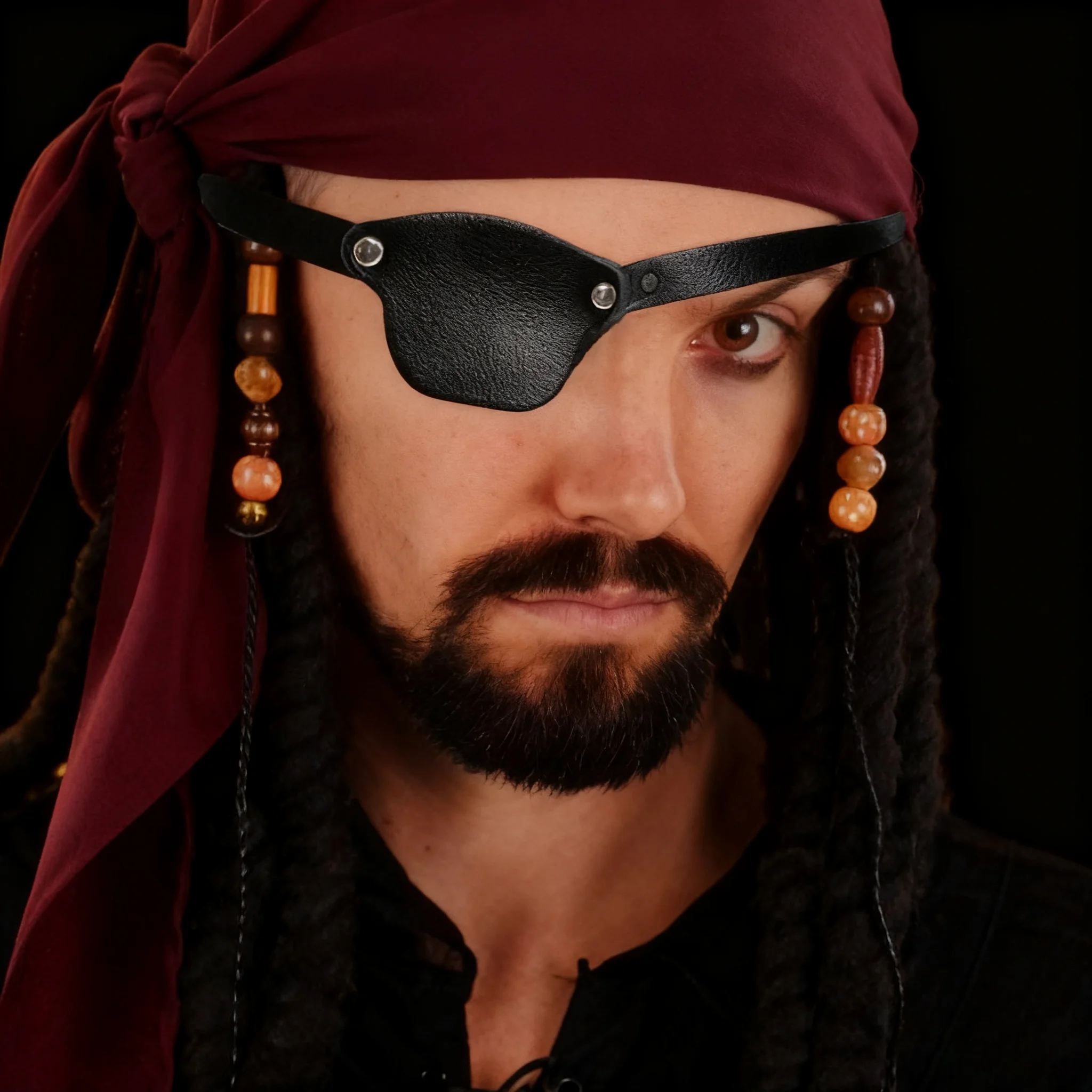 Pirate Eye Patch Leather Eye Patch for Men Women, Adjustable Eyepatch for Cosplay Eyepatch Pirate Halloween Costume Prop view 3