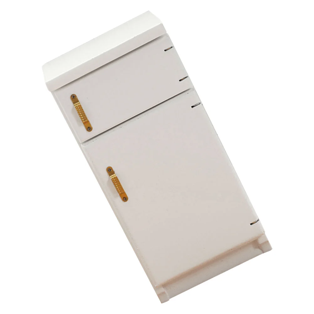 Refrigerador de doble puerta en miniatura para casa, modelo de muebles, adorno de madera, accesorios de casa de muñecas, escena/escala, blanco