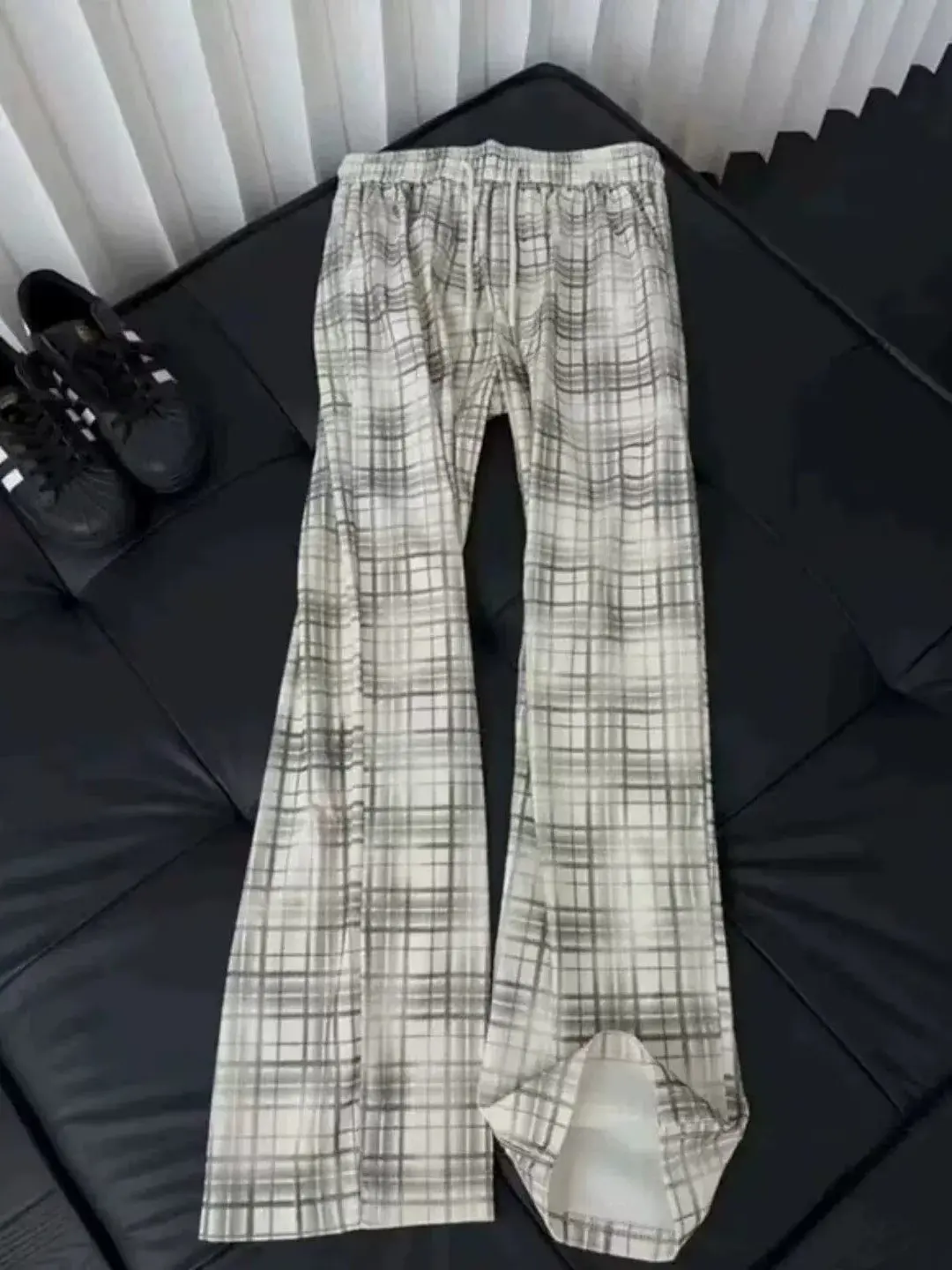 American Style Tie Dye Plaid Casual Pants Men's Summer Thin Cool Feeling Breathable Straight Leg Long Pants Cleanfit Sports P...