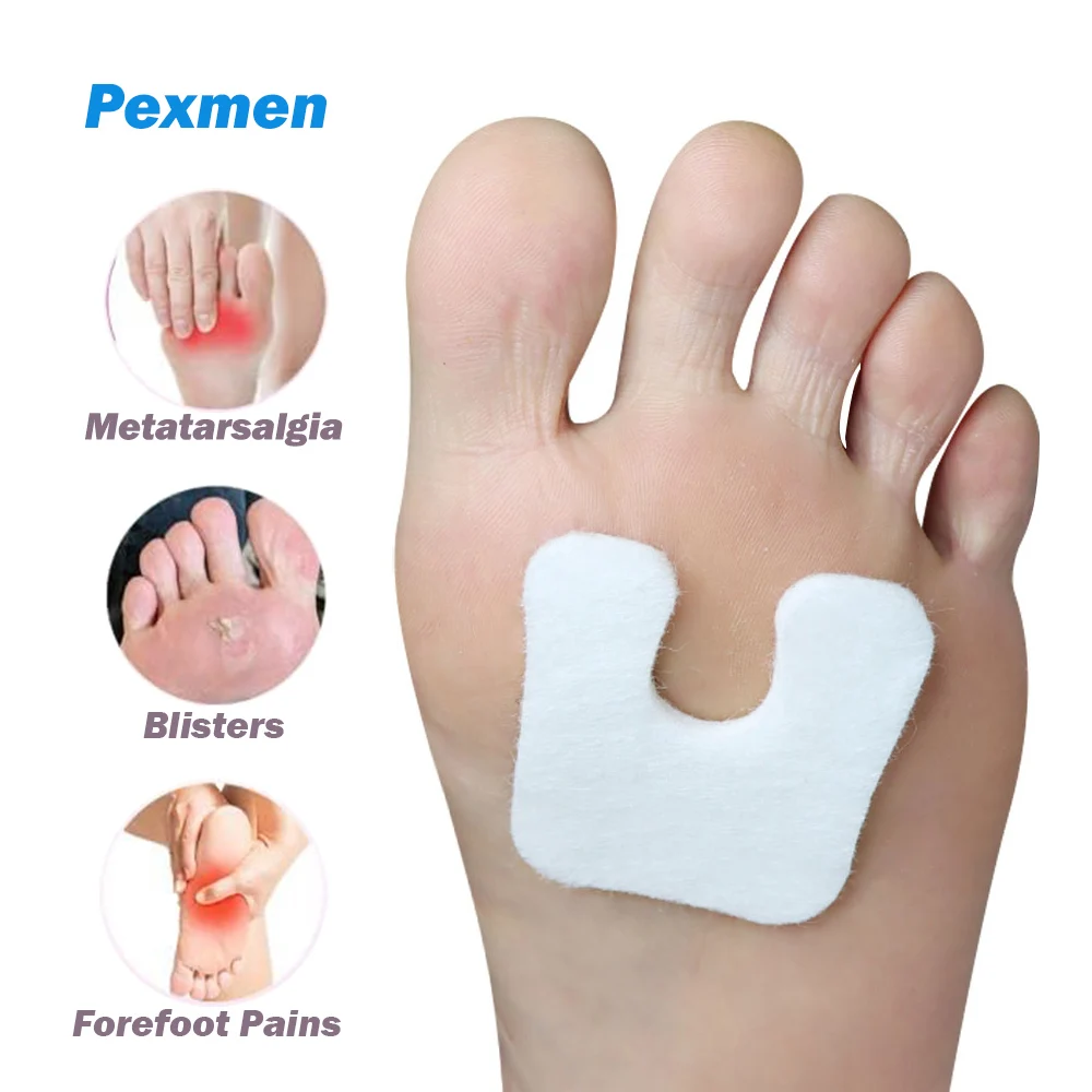 Pexmen 2Pcs U-Shaped Felt Callus Pads Self-Adhesive Forefoot Metatarsal Pads for Pain Relief Keep Calluses from Rubbing on Shoes