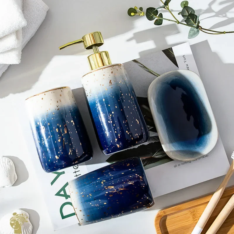 Luxury Ceramic Bathroom Kit Four-piece Suit Soap Dispenser and Mouthwash Cup Couple Wash Modern Home Accessories