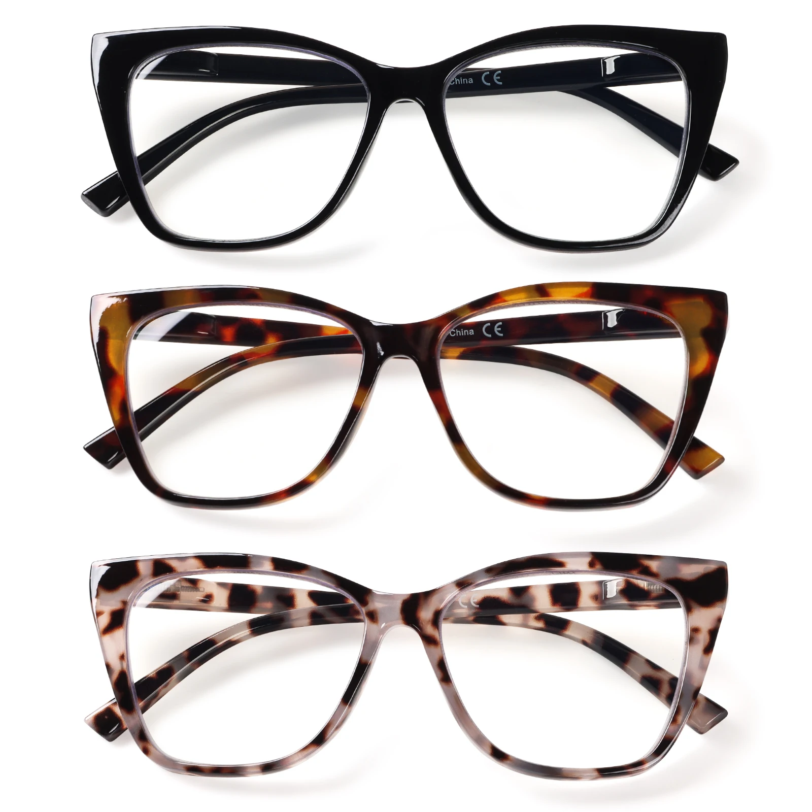 3 Pack Blue Light Blocking Reading Glasses for Women Oversized Cat Eye Spring Hinge Anti Eyestrain Computer Readers