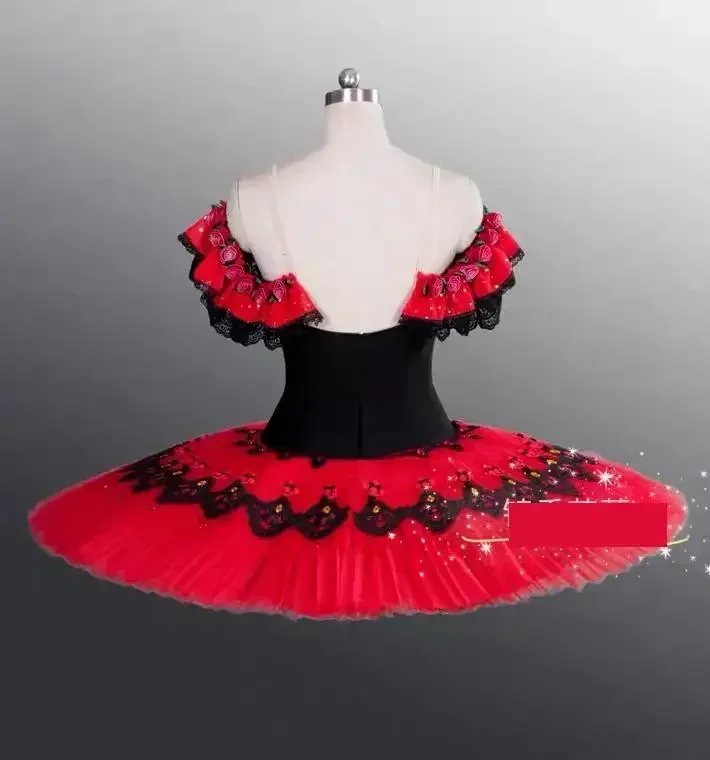 Professional Ballet Tutu Red Paquita Ballet Pancake Swan Lake Tutu Ballerina Costumes Dancing Costume Figure Skating Dress Girls