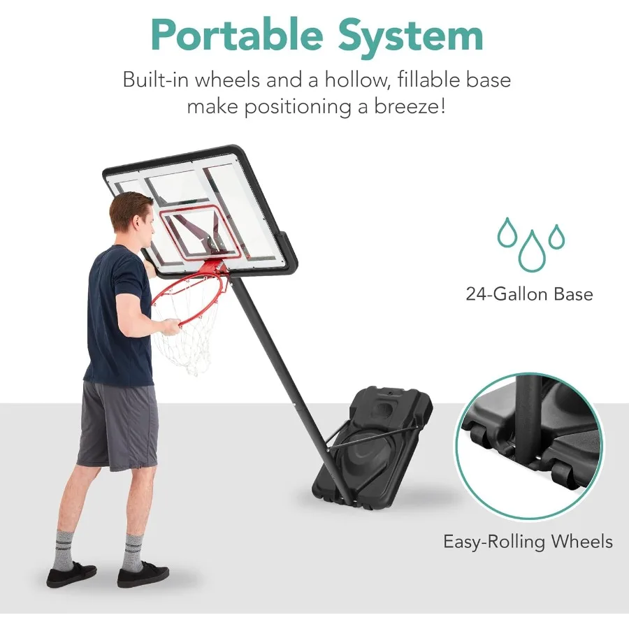 10ft Regulation Basketball Hoop with 7.510ft Height Adjustable Outdoor Goal Featuring Shock Absorbent Rim Base Gel for Stabilit