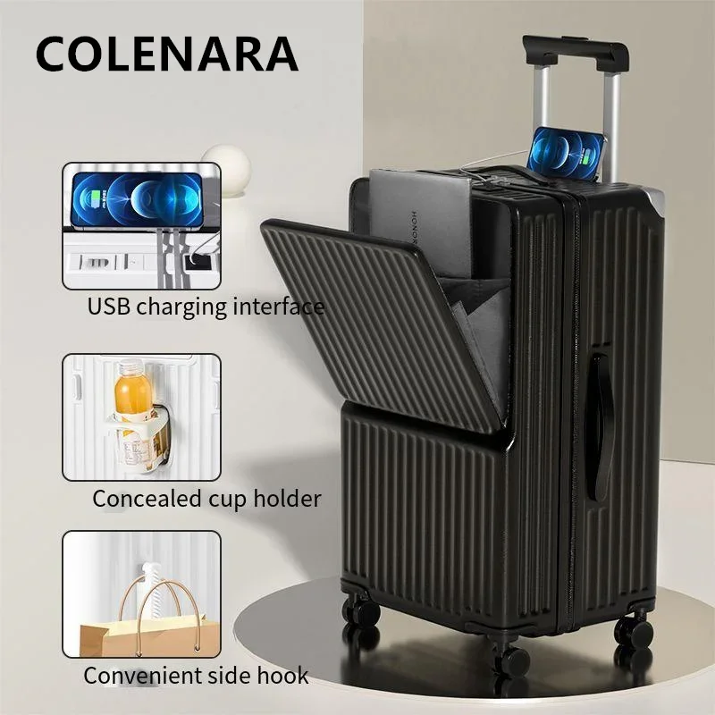 COLENARA Large Capacity Luggage New Front Opening Laptop Bag Trolley Style Travel Bag 24"26"28"30 Inch PC Rolling Suitcase