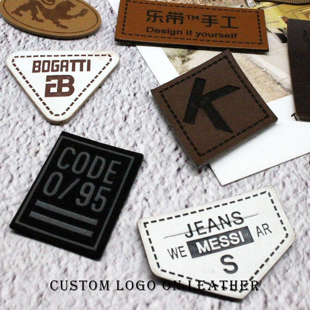 

custom leather clothing labels for bag sewing pu leather tags trademark labels with name faux leather label