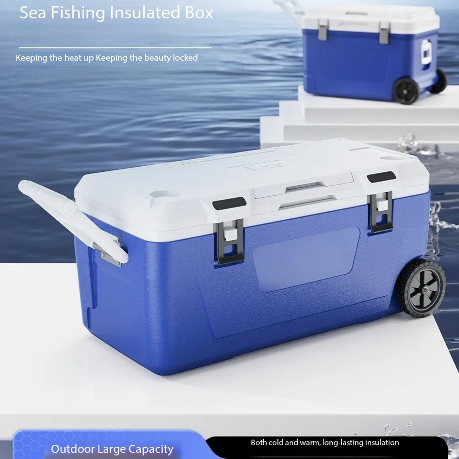 Custom Insulated Large-capacity Fishing Cooler With Carrying Handle, Wheels, And Skylight For Ice Preservation And Freezing