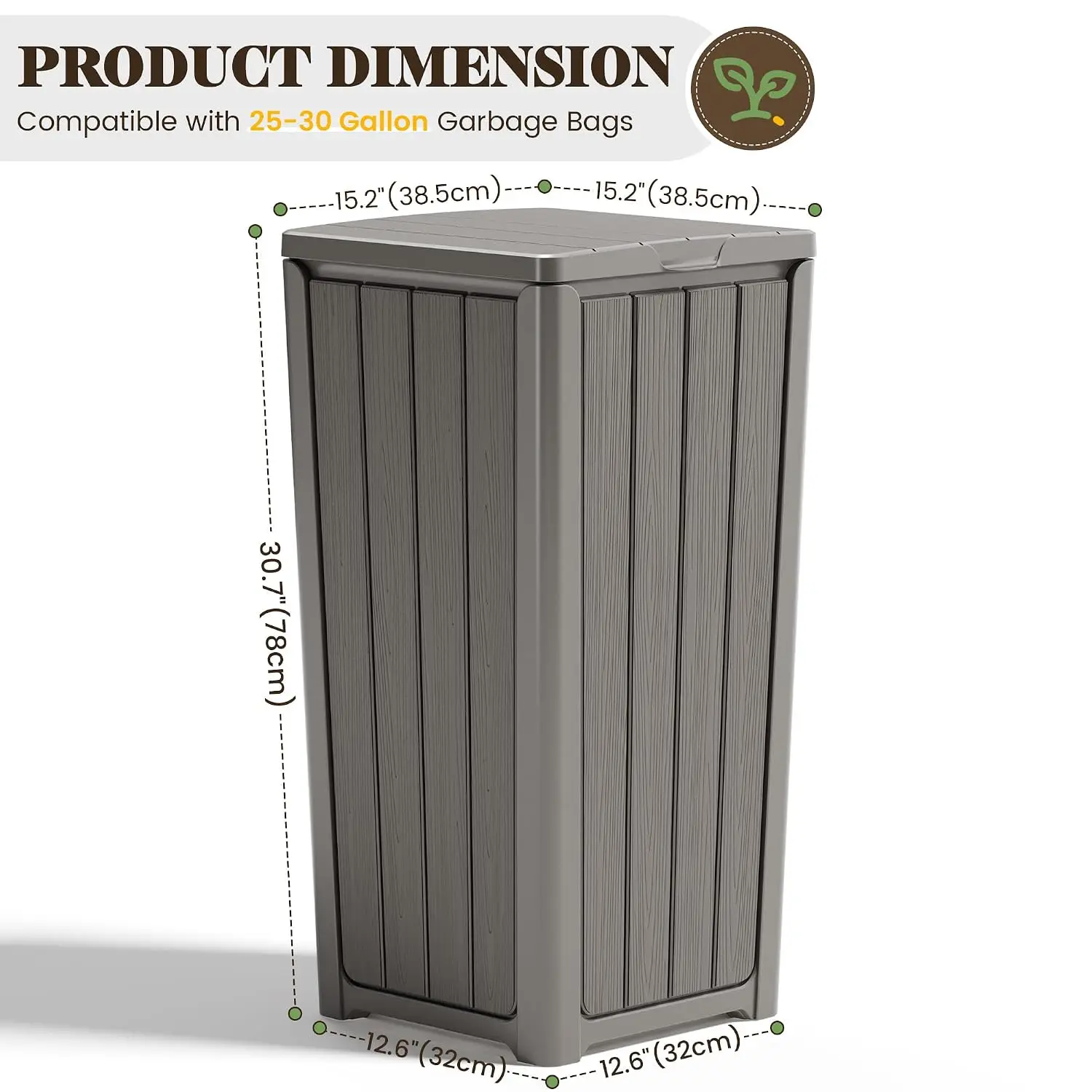 Outdoor Trash Can with Lid, Waterproof Resin Outdoor & Indoor Garbage Can, Large Kitchen Trash Can for Patio,, Customized