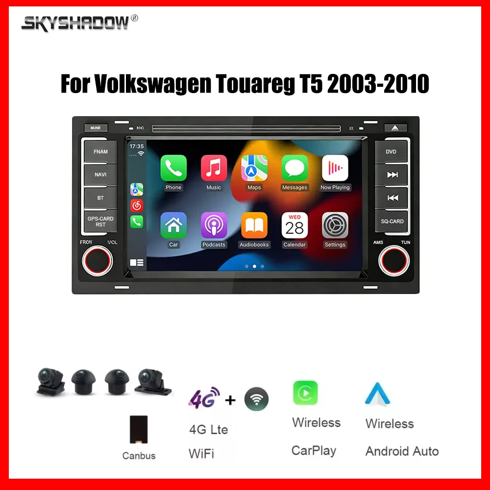 For Volkswagen Touareg T5 2003-2010 Auto Android 15 12G+512G IPS Car Multimedia Player Carplay GPS Map 4G LTE WIFI RDS Radio