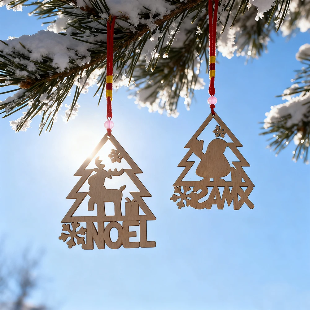 

3PCS Wooden Christmas Door Hanger Christmas Tree Ornament Santa Claus Snowman Wooden Crafts DIY New Year Party Home Decoration