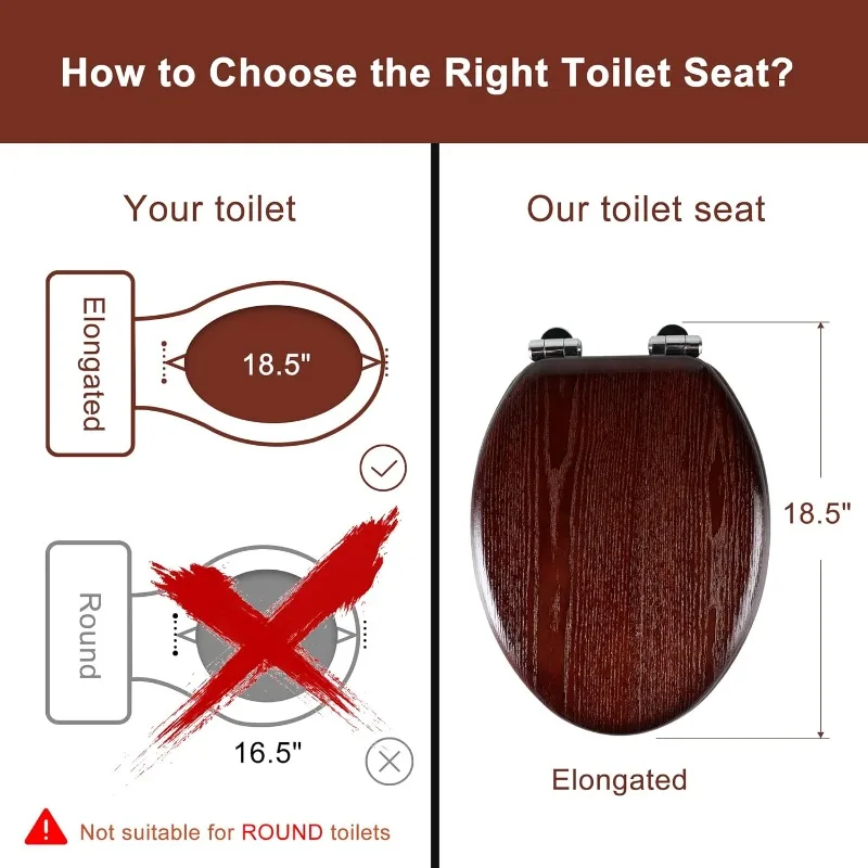 Wood Toilet Seat with Quiet Close,Easy Clean,Quick-Release Hinges