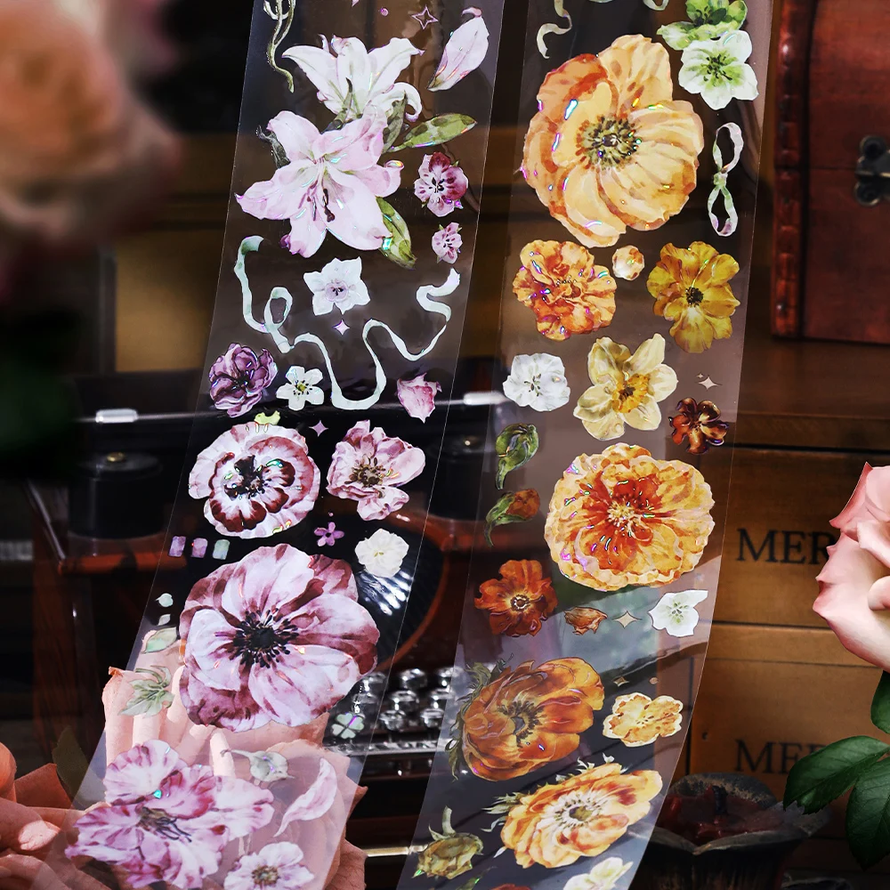 60mm * 2m Kawaii Ins Shell Light Flower PET Sticker Tape DIY Handmade Scrapbooking Material Aesthetic Masking Tape