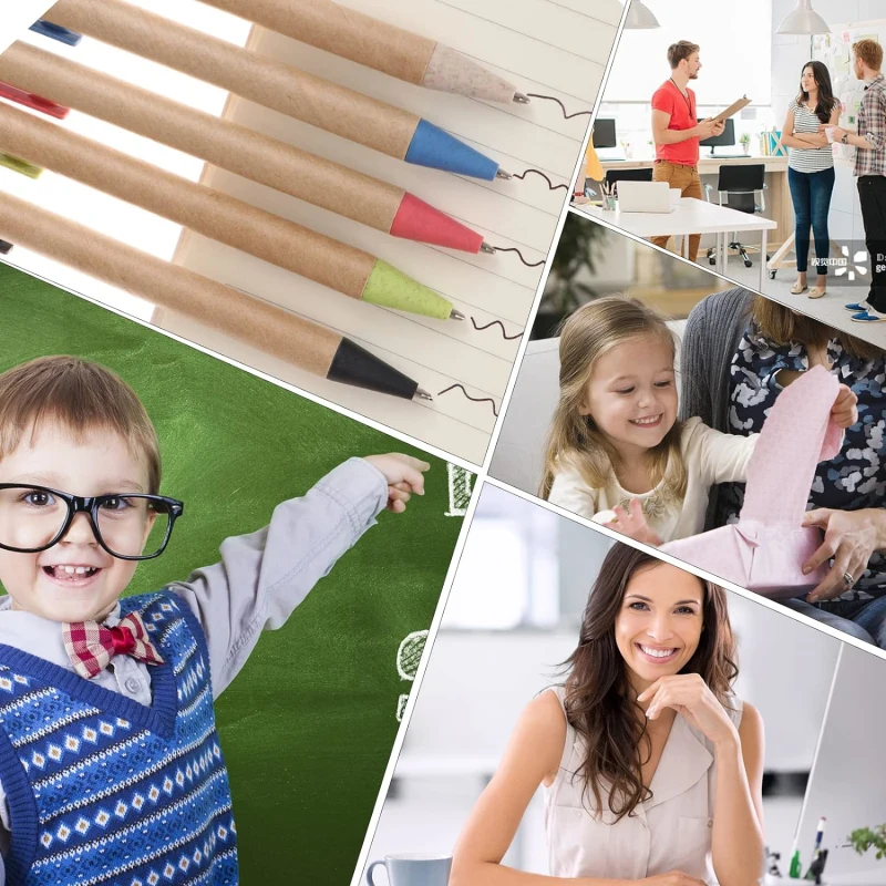 10 قطع من الأقلام الملونة الصديقة للبيئة، أقلام ورق الكرافت المعاد تدويرها، أقلام حبر جاف ورقية قابلة للسحب، رائعة للقرطاسية المدرسية المكتبية