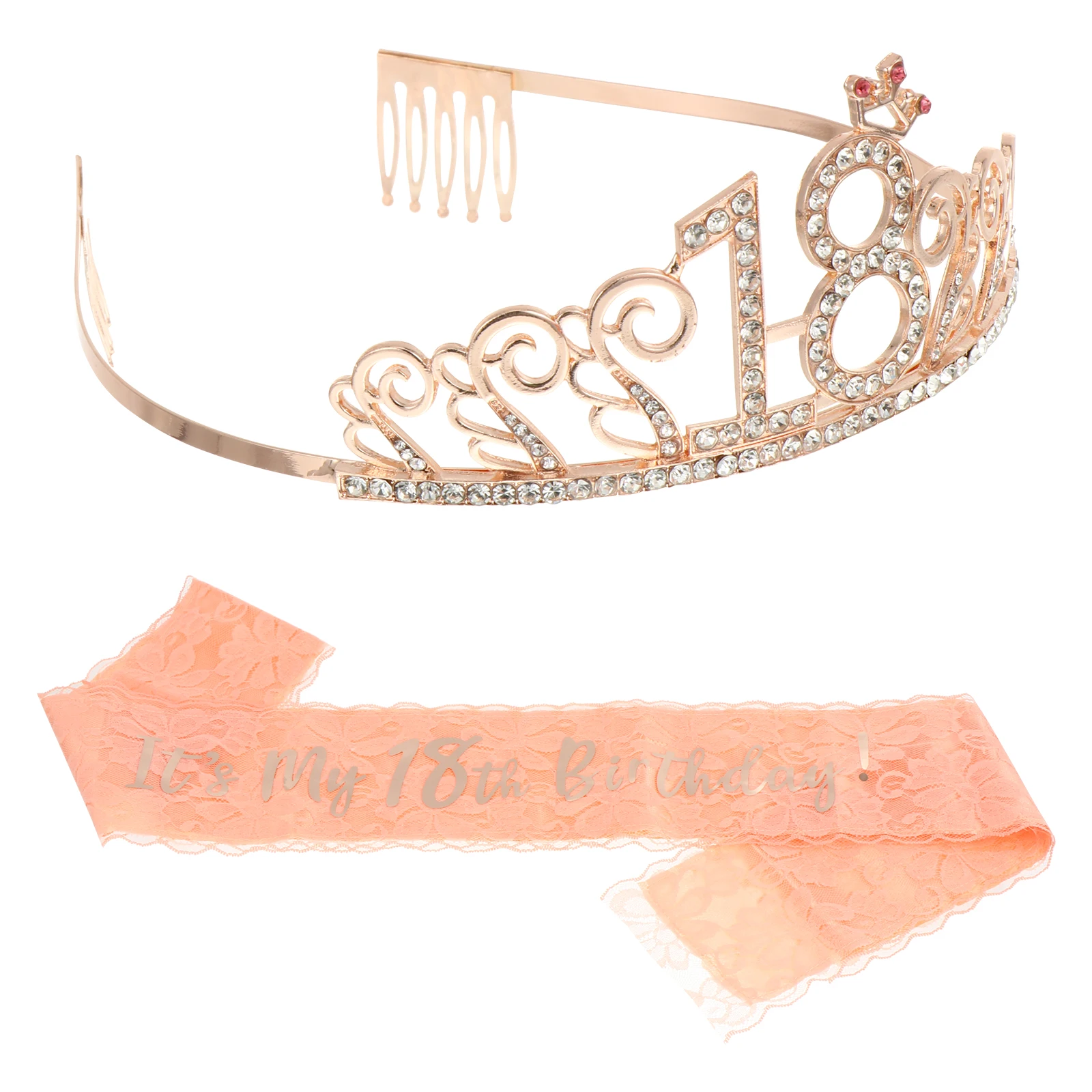 

2pcs Birthday Party Crown Hair Sash for Girl Tiaras Number Etiquette Belt Gift Packaging Comfortable Gold Glitter Photos