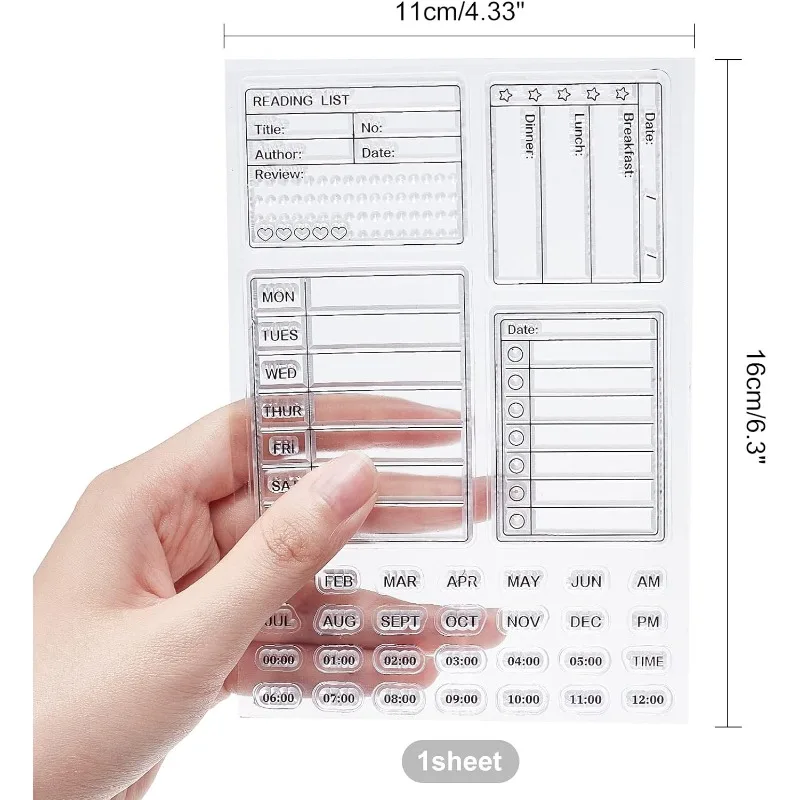 1 Sheet Calendar Planner Silicone Clear Stamps Month Week Date Time Transparent Stamps for Card Making DIY 6.3x4.3 Inches