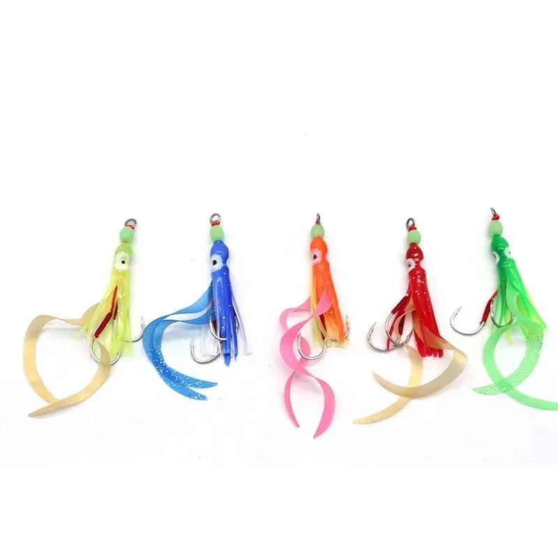 30pcs/lot Glow Octopus Squid Skirts Jigs slow jigging hook With silicone tie for metal jig