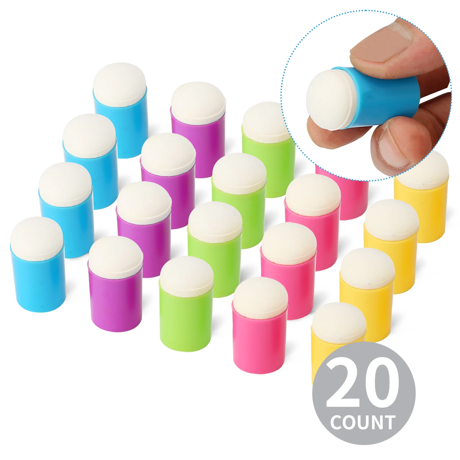 20PCS Craft Finger Sponge Daubers Drawing Project Finger Painting Sponge Set for Card Making, Painting, Stamping, Ink