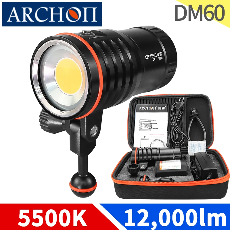 

DM60 12000lm Scuba diving video light 5500K Dive photography lighting flashlight Underwater 100m PRO Dive photography fill light