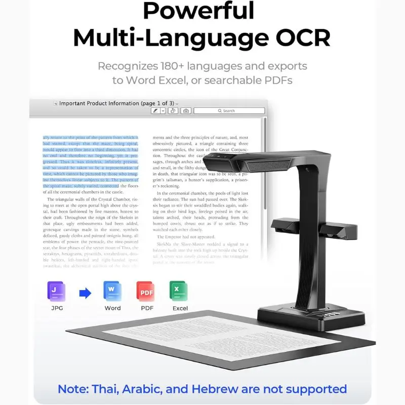 CZUR ET MAX الماسح الضوئي للكتب الاحترافي 38MP كاميرا المستندات منحنى الليزر المسطح USB عالية السرعة وثيقة الماسح الضوئي 180 + لغات OC