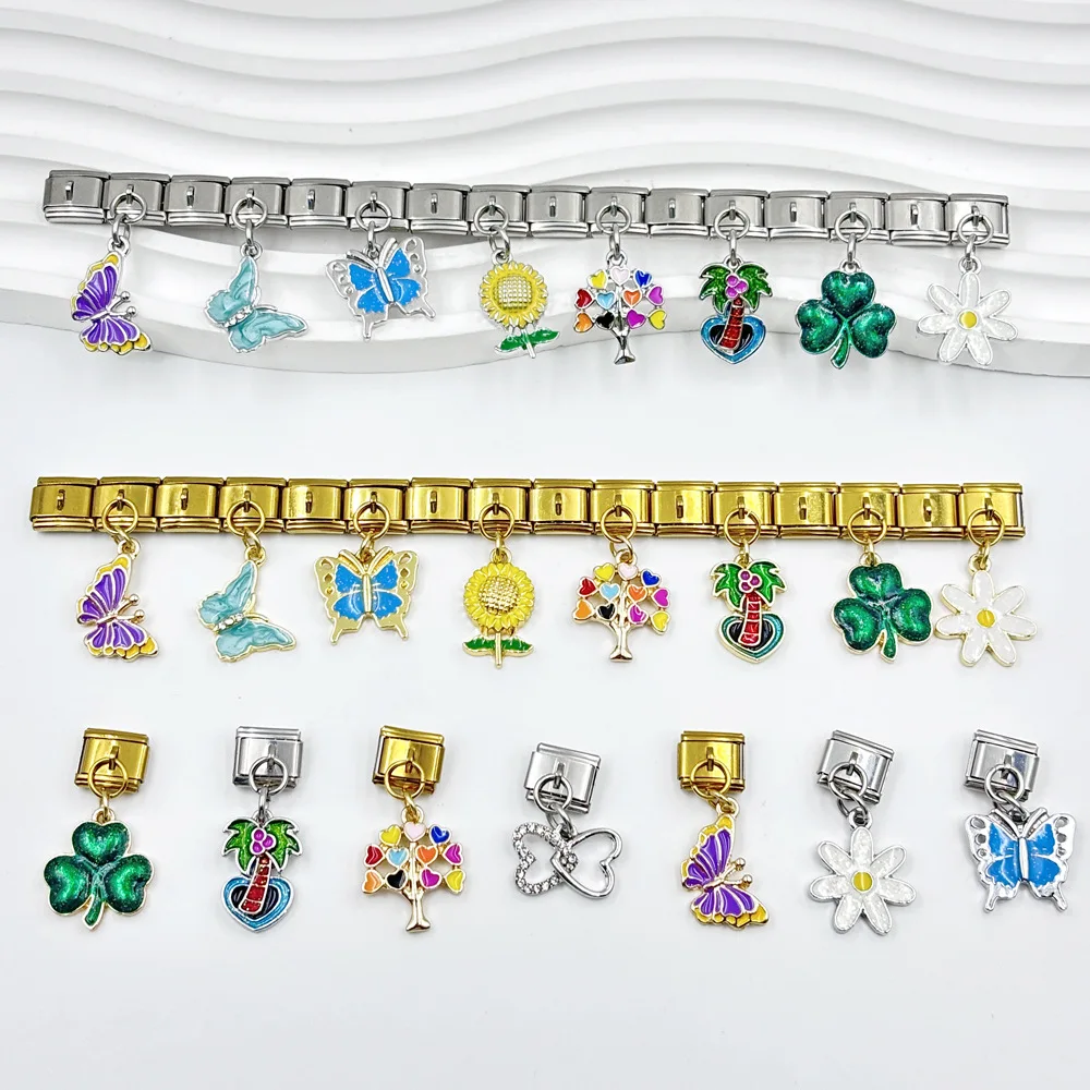 

9mm Italian Module Bracelets with Cute Butterfly Flower Tree Pendants for Woman Creative DIY Making Personalized Jewelry Gift