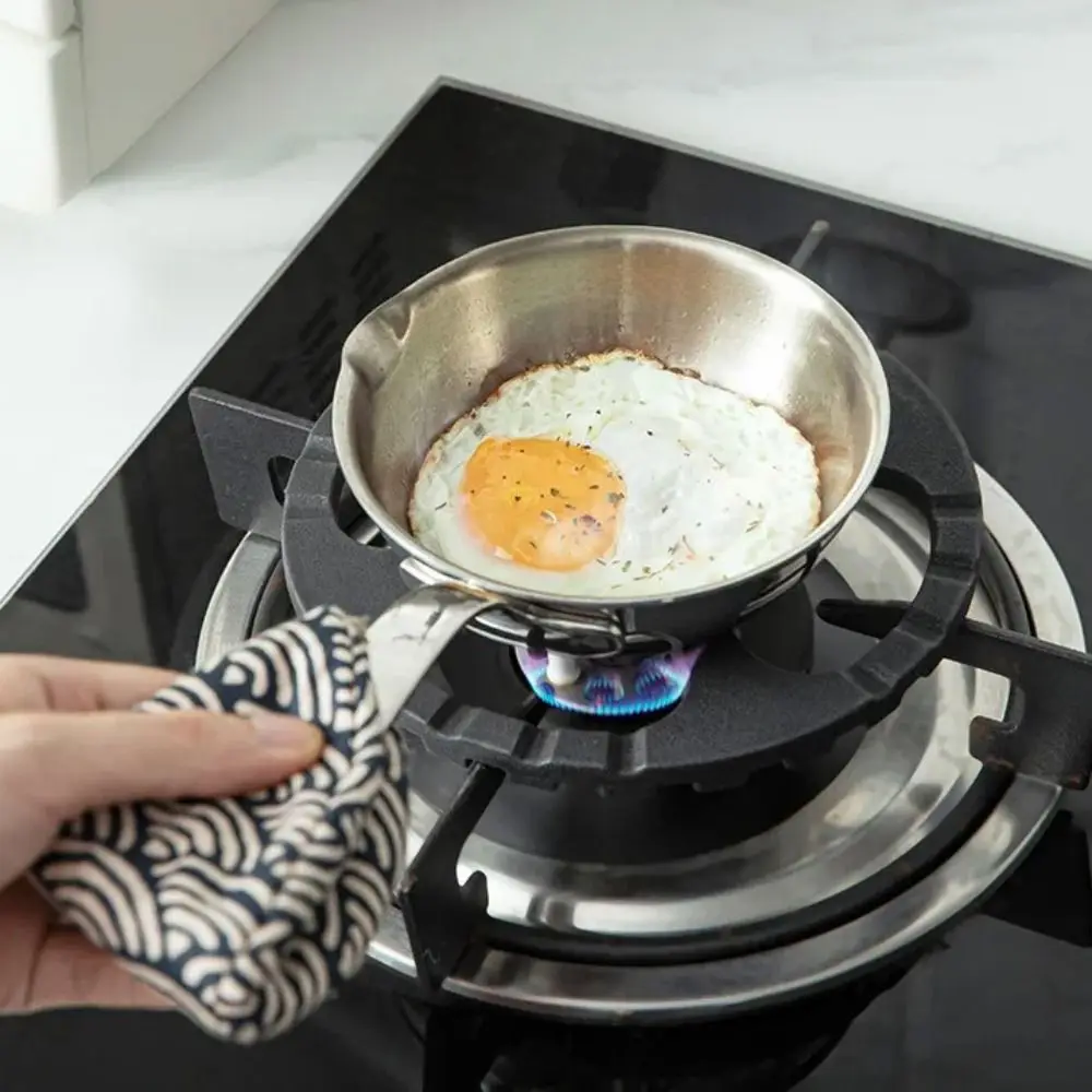 Diversion Port Stainless Steel Frying Egg Pan 13cm Silver Oil Splashing Pan Fast Heat Conduction Hangable Breakfast Cooking Pot