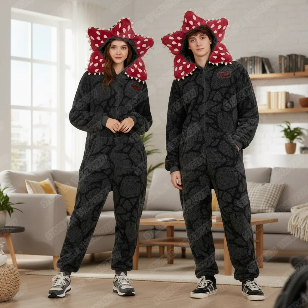 Pijamas de Invierno, Pijamas de Stranger Things, Peluche de Demogorgon, Ropa de Invierno Cálida para Adultos y Niños, Pijamas con Capucha, Traje de Fiesta de Halloween