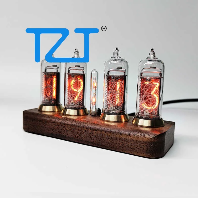 TZT الجوز الأسود/الوردي نسخة IN14 ريترو توهج أنبوب ساعة 4 بت بلوتوث التحكم Nixie ساعة أنبوبية دعم تعديل السطوع