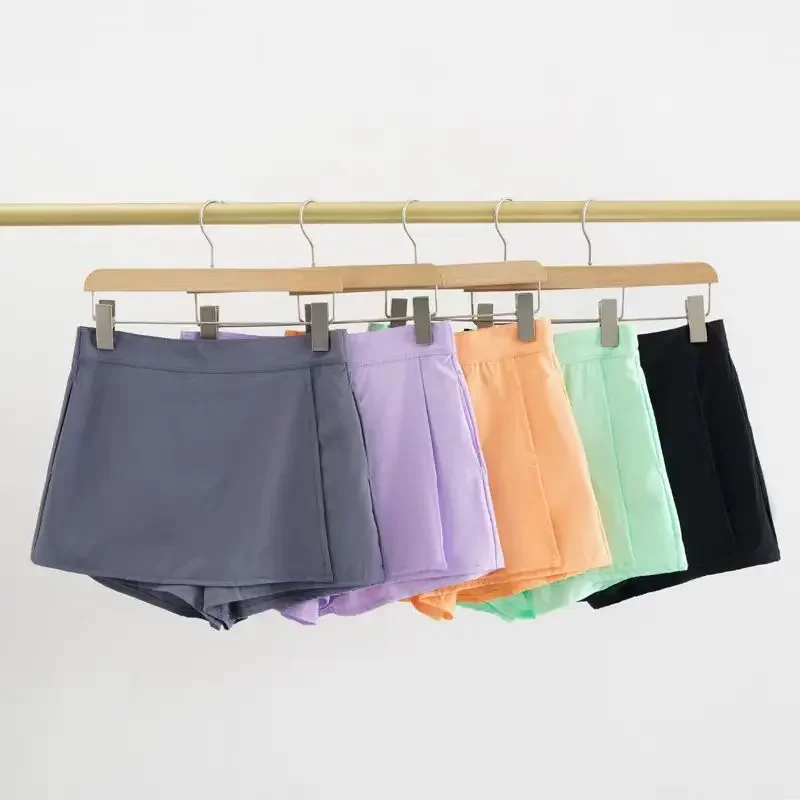 Citroen Vrouwen Clubhuis Skort Hoge Taille Ingebouwde Shorts Lichtgewicht Geweven Rok Aanvoelen Coole Yoga Shorts Met Split Aan De Zijkant