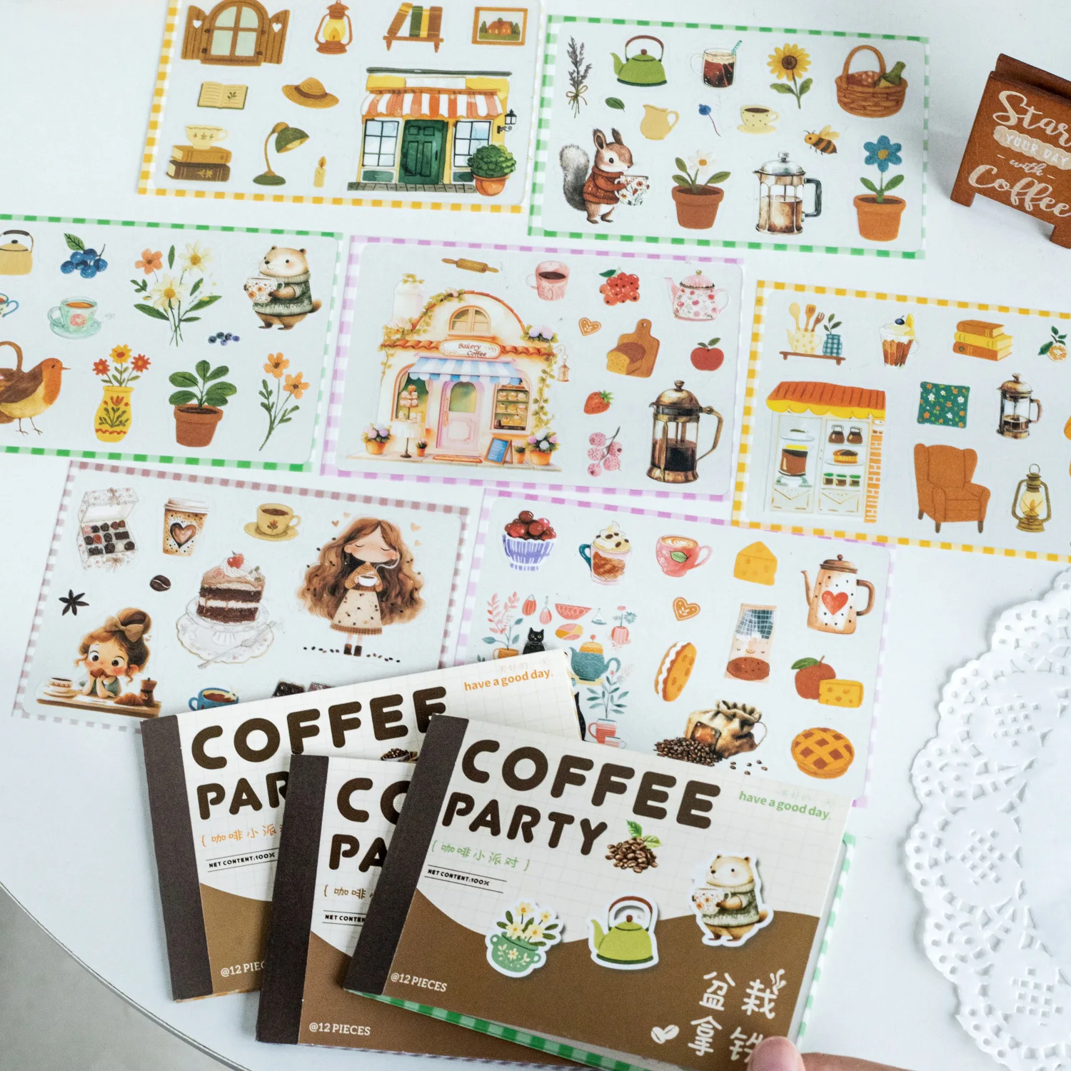 12pcs/lot Kawaii Stationery Stickers Little Coffee Party Diary Decorative Stickers Scrapbooking Craft Stickers