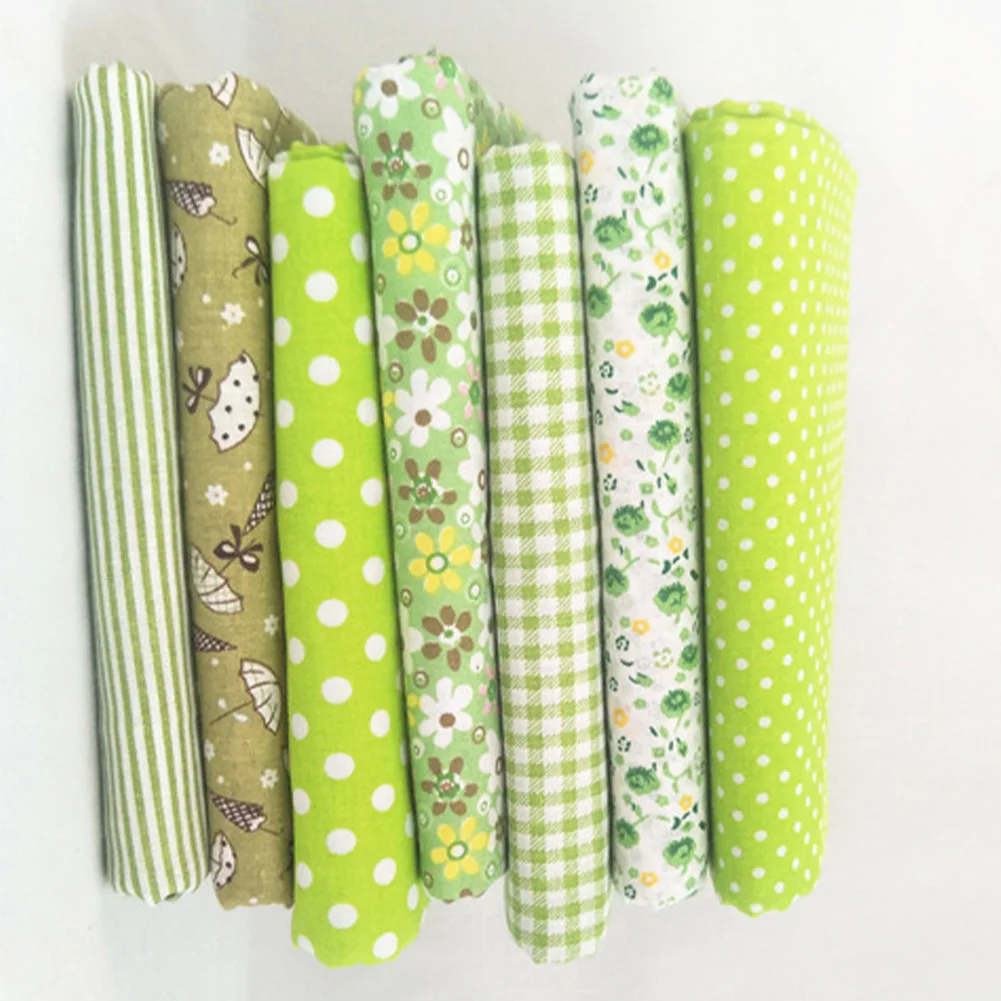 Everyday Cotton Fabric Squares 25x25cm for Patchwork Quilting Crafts 7 Pieces Each Color Green/Orange/Red/Purple/Blue